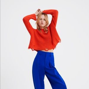 Cropped Orange Knit Sweater-Like new